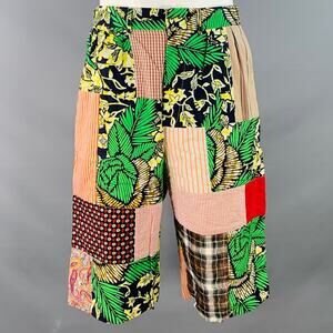 JUNYA WATANABE 2015 Size XL Multi Color Patchwork Cotton Linen Pleated Shorts